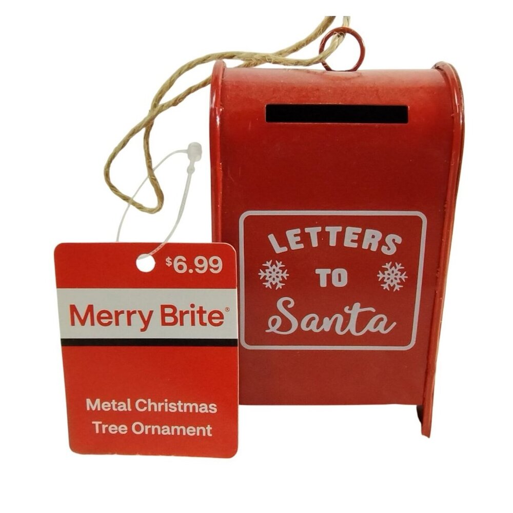 Merry Brite Red Metal 4 inch Letters To Santa Mailbox Christmas Ornament
